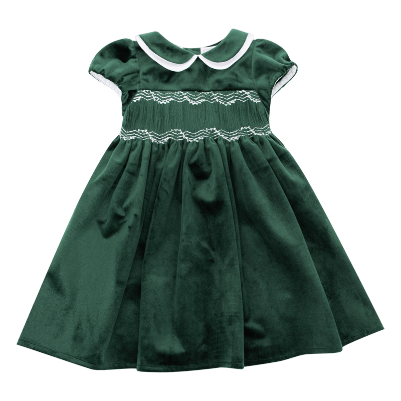 Robe Laura en velours lisse vert pin