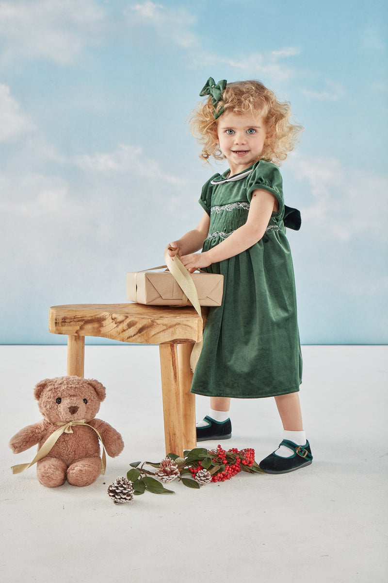Robe Laura en velours lisse vert pin