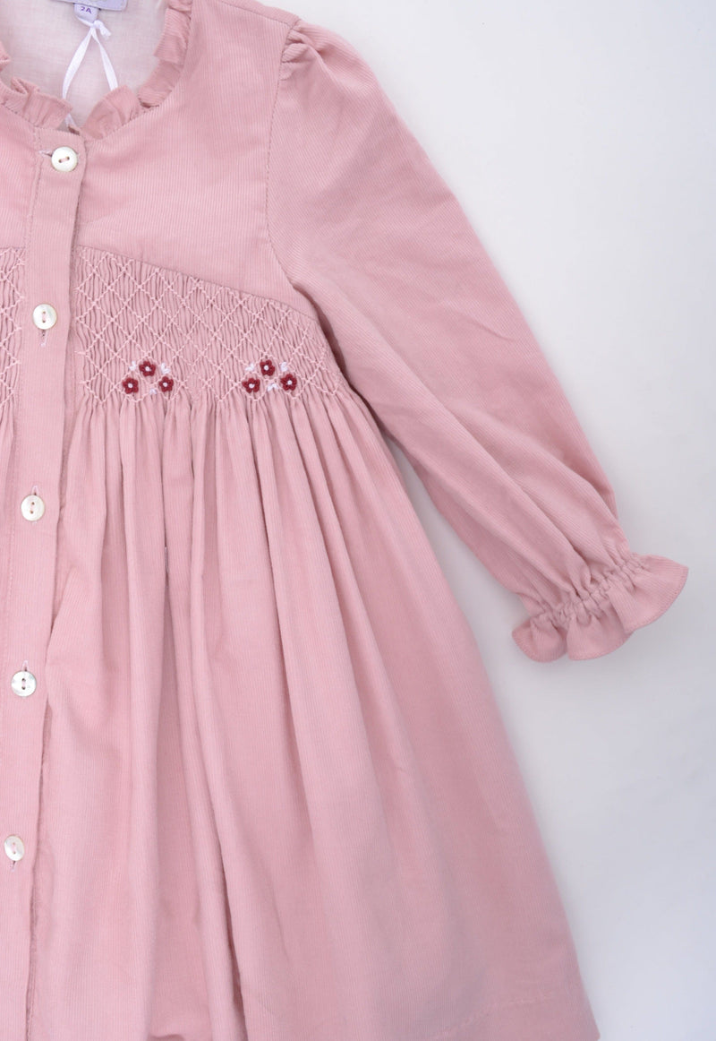 Robe Lola en velours milleraie rose acidulé