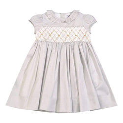 Robe smockée à fines rayures grises