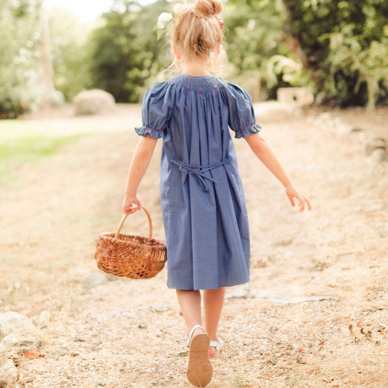 Robe smockée au col et aux manches, ouvert devant, Fil à fil denim