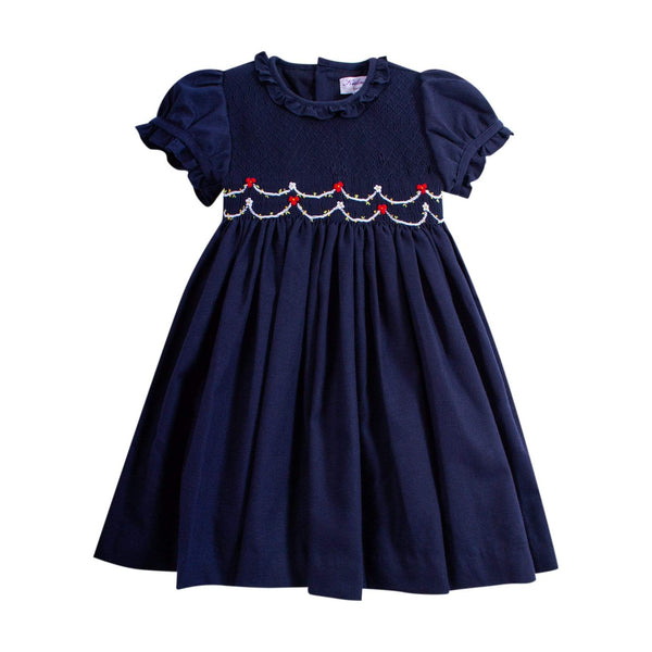 Robe smockée marine avec col volant